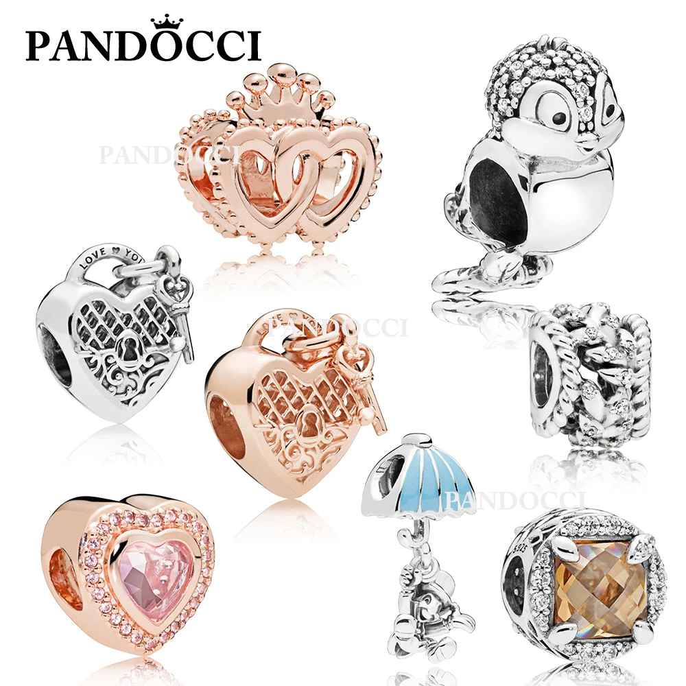 

PANDOCCI 100% 925 Sterling Silver ROSE INTERLOCKED CROWNED HEARTS CRICKET BIRD CHARM LOVE YOU LOCK CHARM GRAIN SWIRLS Beads