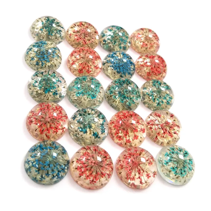 10Pcs/lot Resin Cabochon Bead Dried Flower Tree Cover 20mm Resin Beads