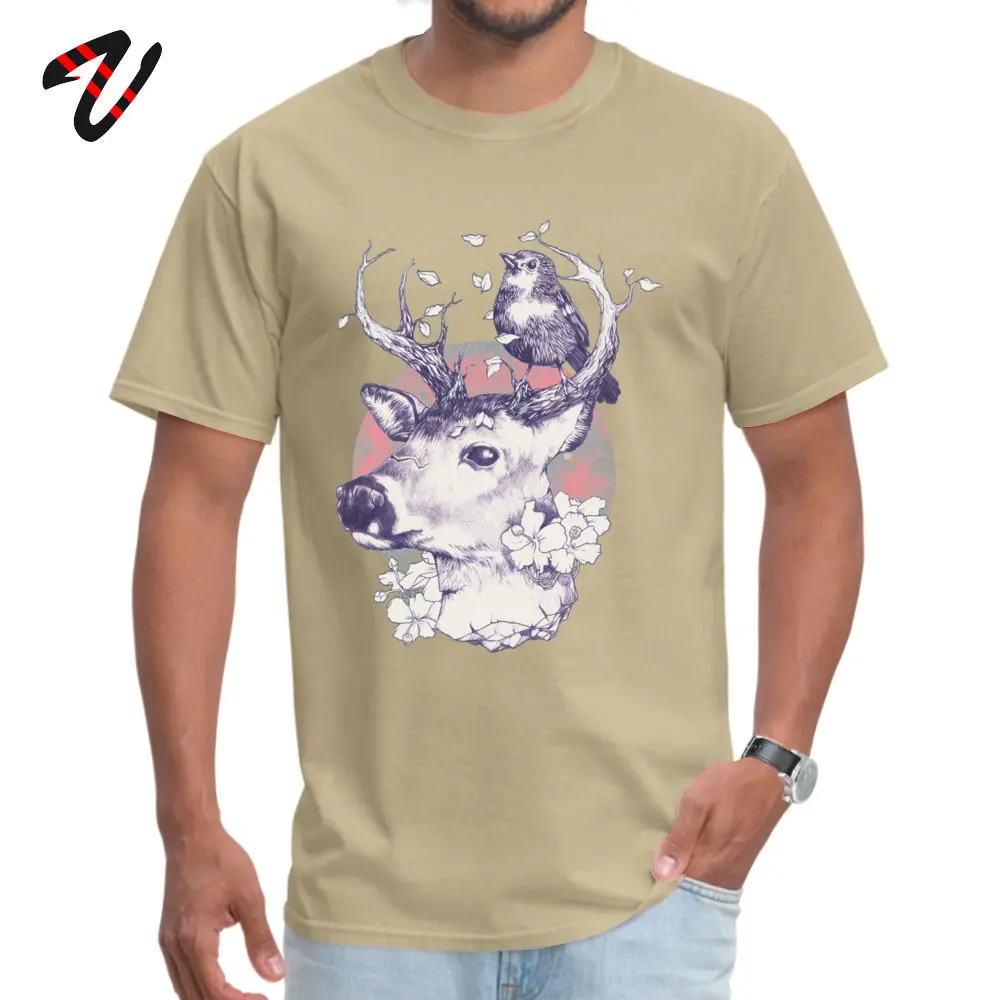 Symbiosis Printed Short Sleeve Tees Summer Autumn Round Collar Pure Cotton Men T-shirts Printed Tee-Shirts Funky Symbiosis10576 beige