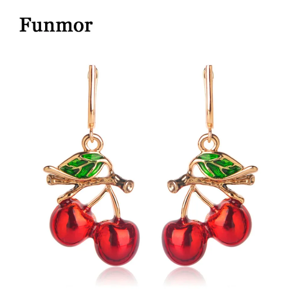 

Funmor Red Enamel Cherry Dangle Earrings Vivid Fruit Drop Earrings Women Girls Gift Party Wedding Accessories boucle d'oreille