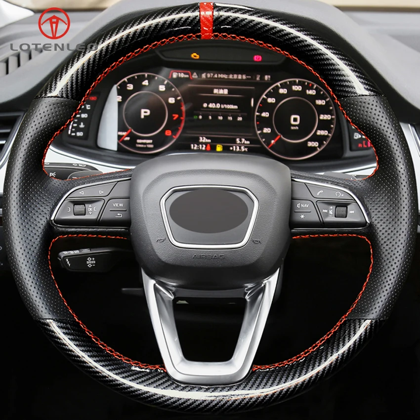 LQTENLEO черный натуральная кожа углеродное волокно DIY ручной сшитый чехол рулевого колеса автомобиля для Audi A4 Q7