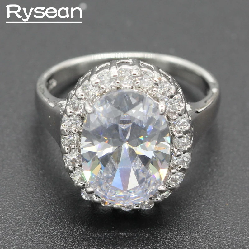 

925 Sterling Silver Bridal Ring for Women Daily Party Wedding White Blue Green Oval 3 Colors AAA Zirconia Rysean