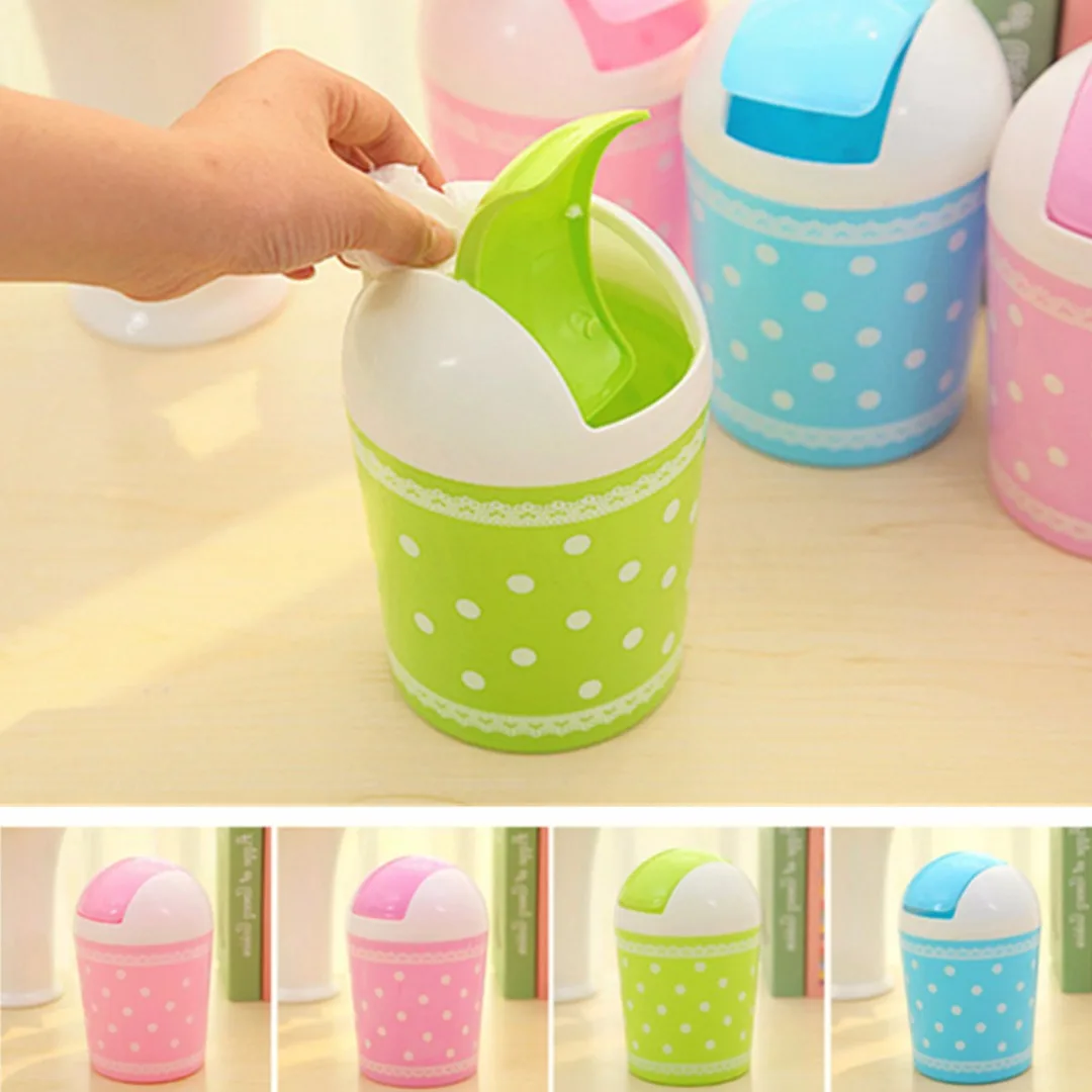 1pc PP Mini Plastic Car Table Dustbin Trash Can Waste Container Rubbish Bin Box Basket