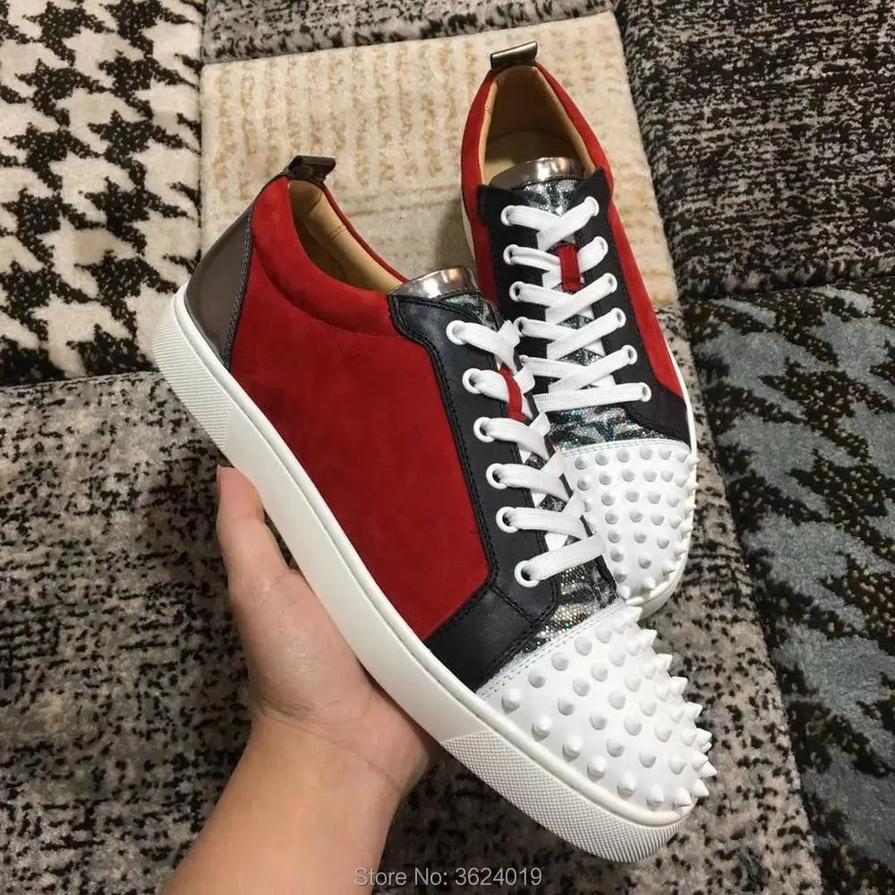 Plat bas Sneakers En Rivet Clandgz up Blanc 2018 Mocassins Rouge Casual Cuir Avant Coupe Bas Chaussures Dentelle Hommes rhsdBtQxC