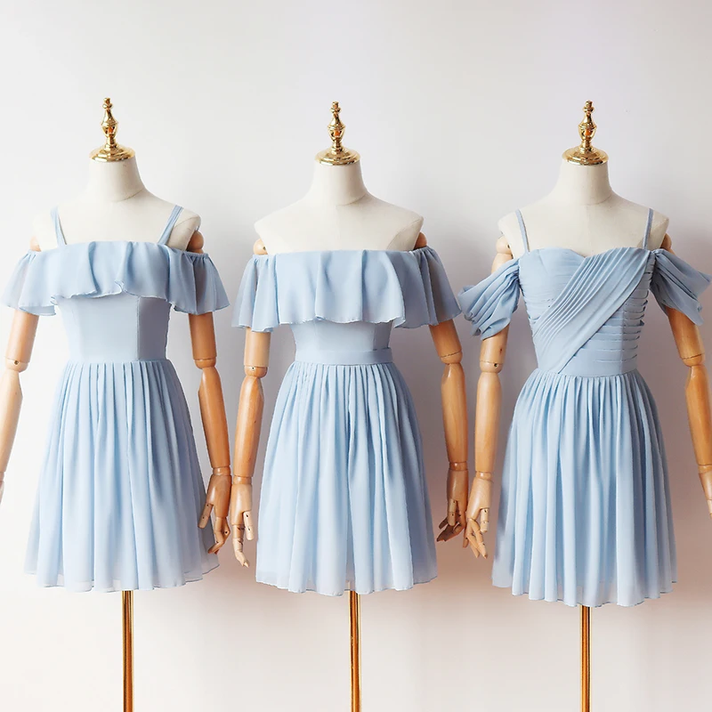 

Short Grey Blue Chiffon Bridesmaid Dresses 2019 for Girl Childern Formal Wedding Party Homecoming Prom Dresses robe de soiree