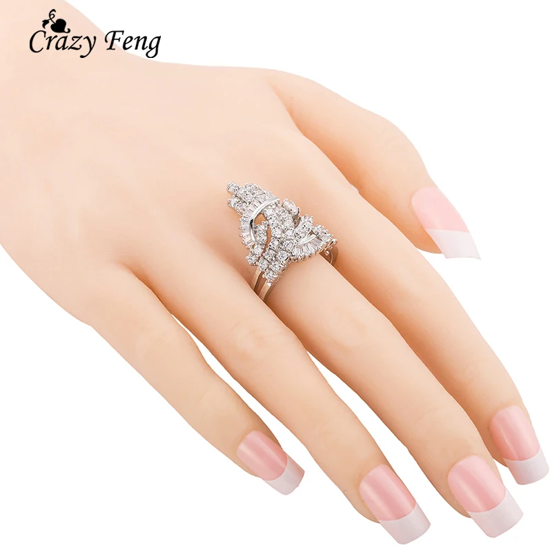 Fashion Jewelry Luxury Gold-color Crystal Geometric Shape Bridal Engagement Wedding Ring For Women Cubic Zirconia Jewelry Rings