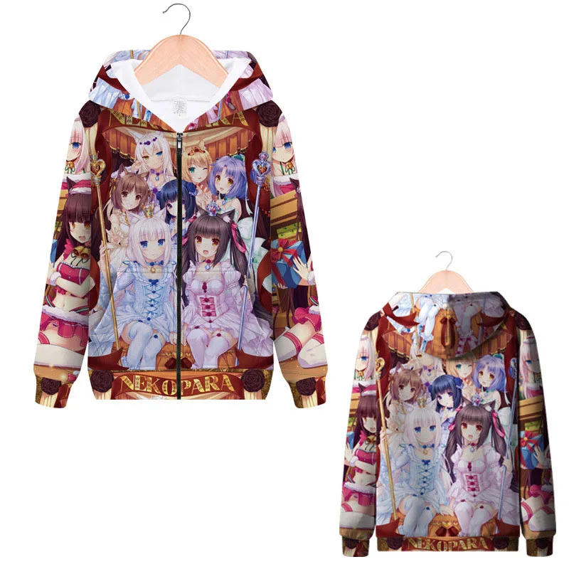 

Cosroad Anime Nekopara Chocolat and Vanilla Hoodies Azuki Coconut Maple Cosplay Costumes 3D Printed Hooded Jacket Coat
