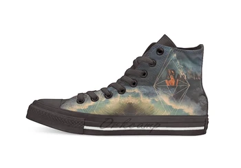 

Geometric Waves Design breathable Casual High Top lace-up Canvas shoes sneakers For Drop shipping