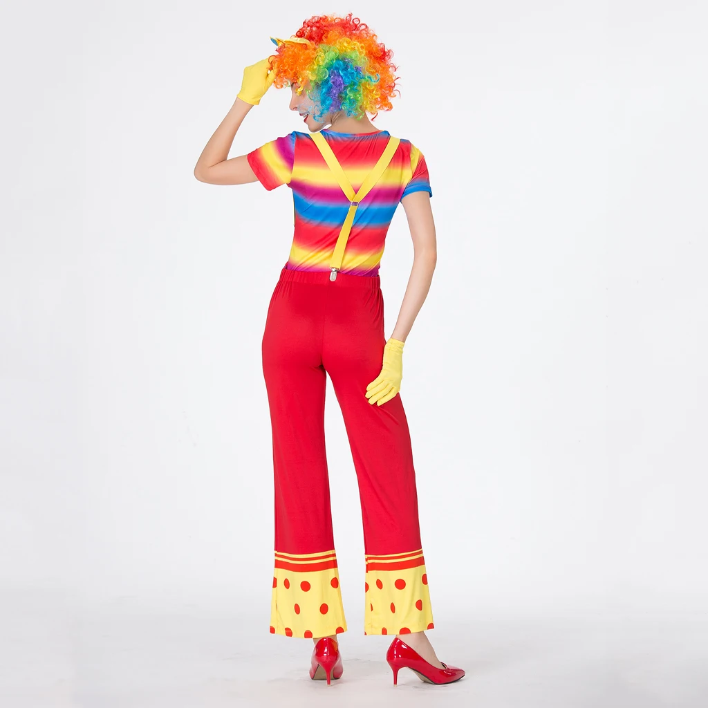 Set of 5 Pieces Adults Women Ladies Funny Clown Joker Costume Festival Circus Party Dress Up Outfit Rainbow Color