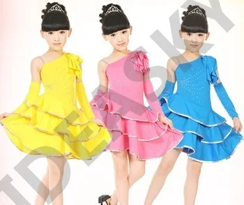 Free Shipping kids child girls Cheap Latin Dance Dress Dance Clothes Dance Costumes ballroom dance competition dresses