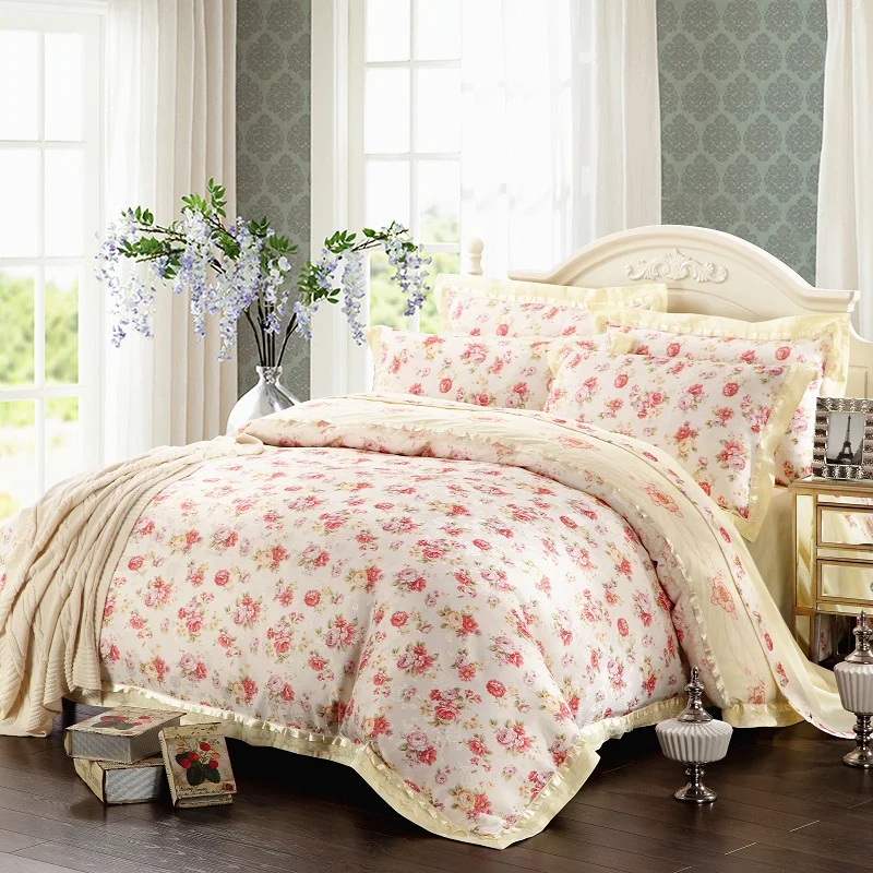 Комплект постельного белья из жаккарда с цветочным принтом|king queen size|queen size bed setbed