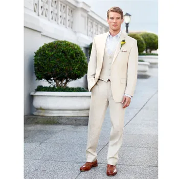

Costume Homme Custom Made Handmade Beige 3 Piece Slim Fits Suits Tuxedo Wedding Suits Groom Suits Formal Party Jacket+Pants+Vest