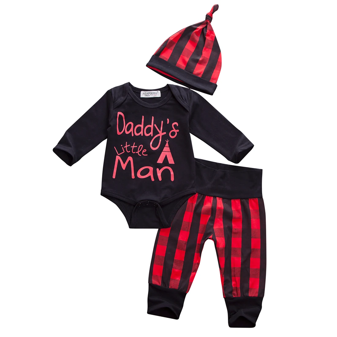 

Infant Kids Baby Boy Girl Red Plaid Clothes set 3Pcs Newborn Romper Jumpsuit Bodysuit+Pants Clothes Outfits