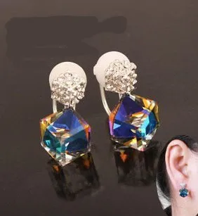 

Colorful Square crystal Rhinestones no pierced earrings ear clip for lady party brincos
