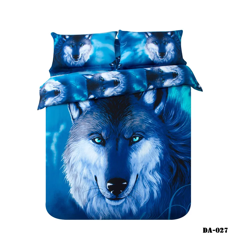 Us 54 6 9 Off 3 7 Piece 100 Organic Cotton 3d Wolf Print Bed Sheets California King Bedding Set Blue Animal Linen Fitted Sheet In