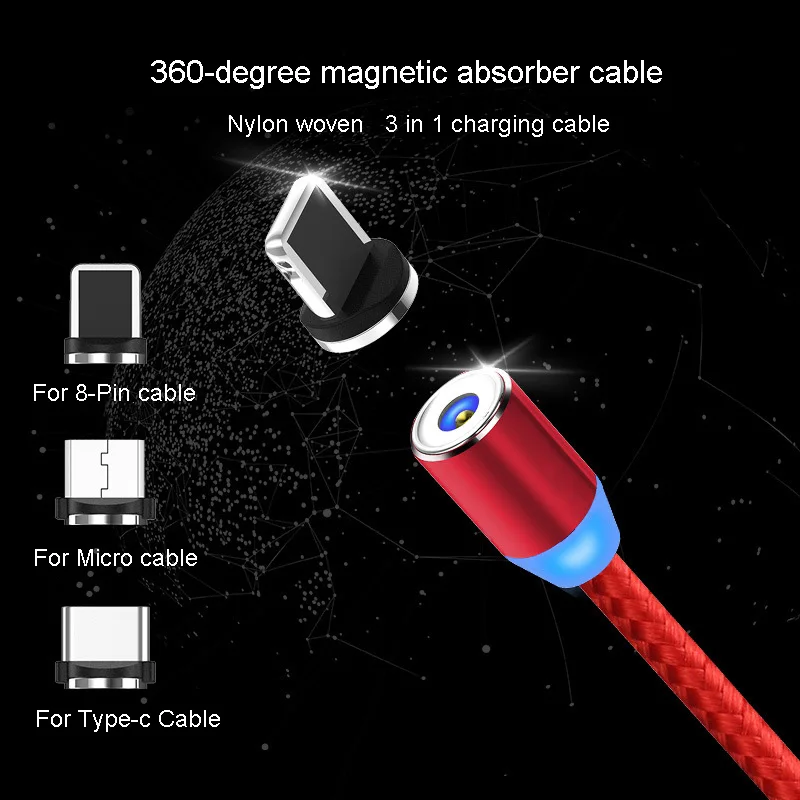 MOOJECAL كابل مغناطيسي ل فون XR XS ماكس الهاتف المحمول USB المغناطيسي شاحن كابل شحن USB مايكرو نوع C كابل لسامسونج