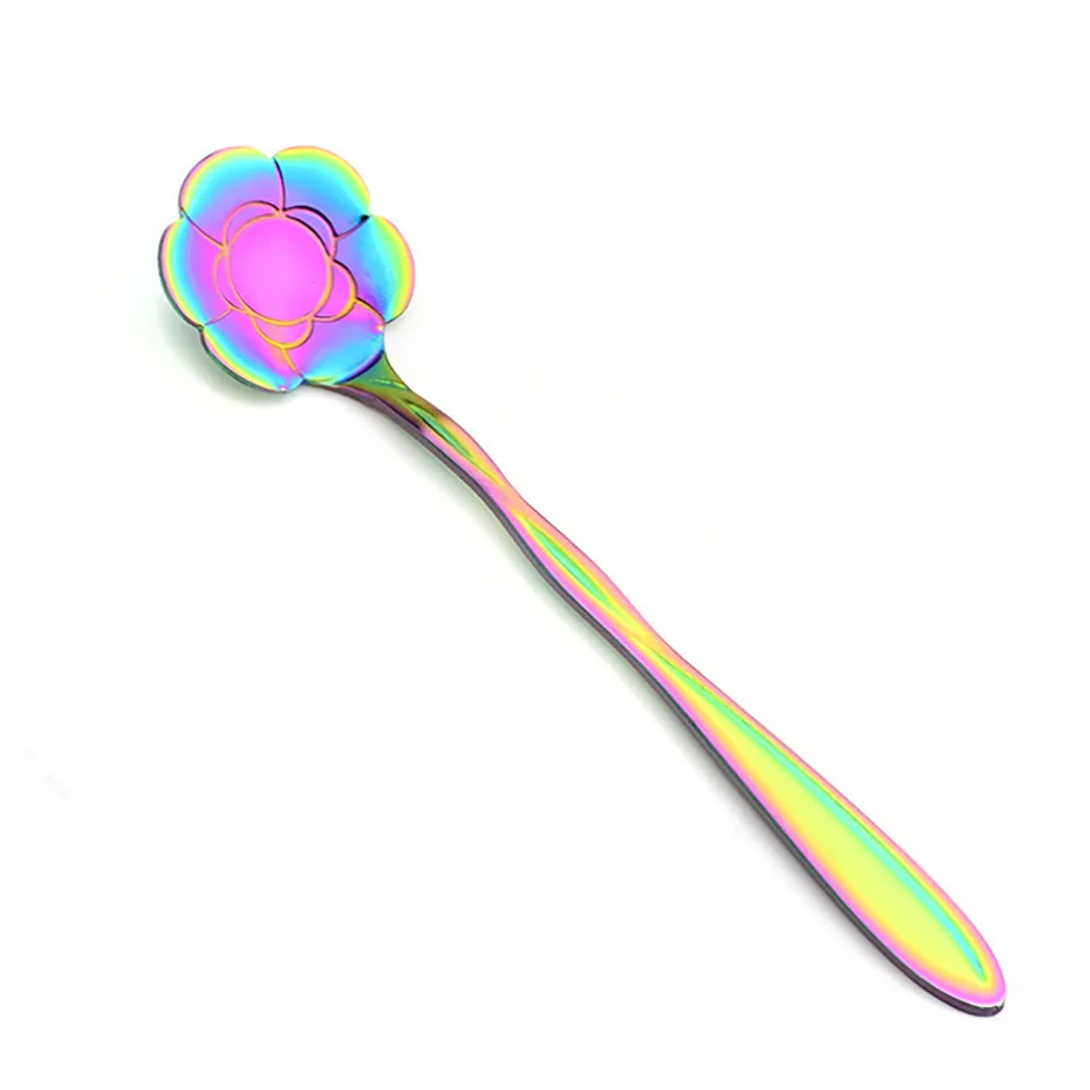 Красочные винтажный в форме цветка Футболка с принтом мороженого чайная, кофейная ложка для ресторан бар небольшой приправа творческие ложки сахара суп YL5 - Цвет: H