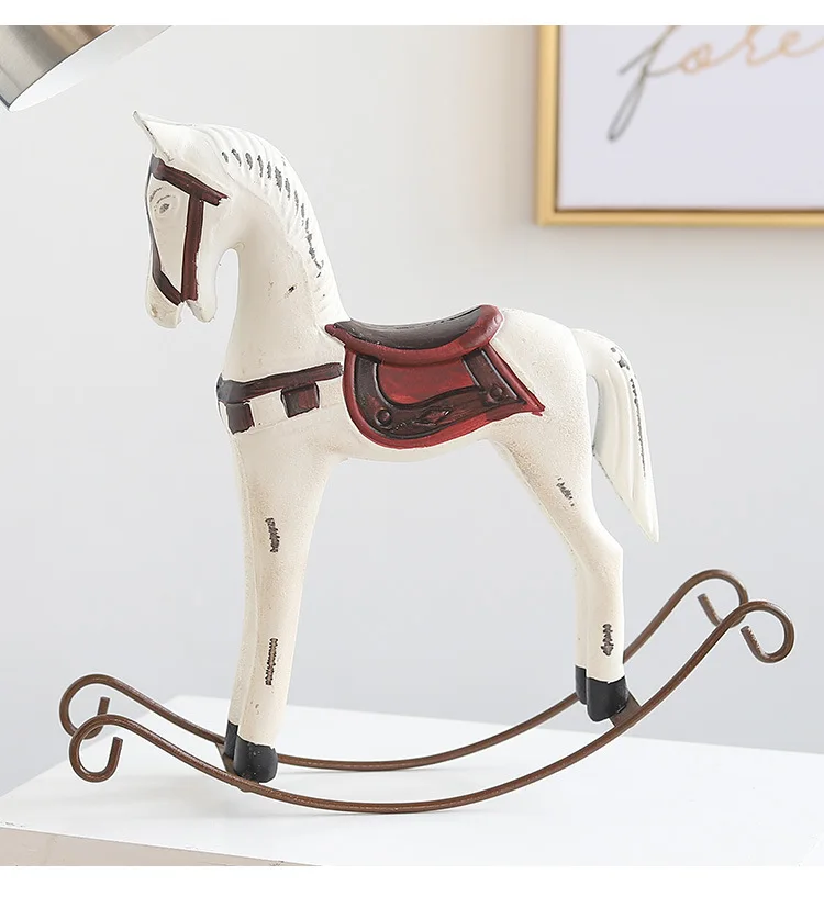 Винтажный стиль, деревянная лошадка-качалка, украшение для животных, резьба по дереву, ремесло, белые фигурки лошадей, домашний декор, детский подарок, Троян
