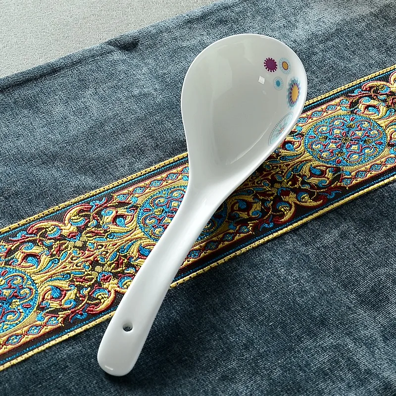 Fine bone china soup spoon, ceramic spoon long handle, cooking spoon