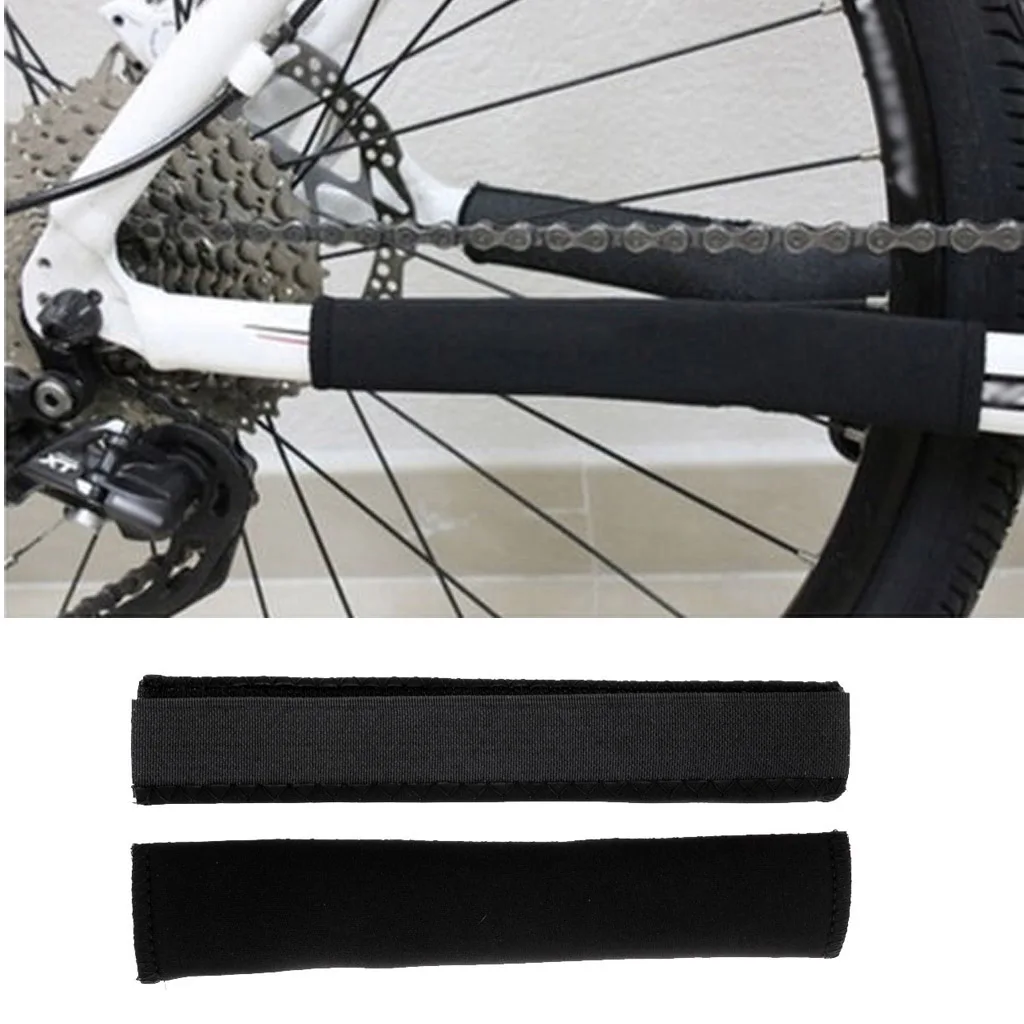 2Pcs Neoprene Chain Stay Protector Cycling Frame Cover Chainstay Bike Bicycle Cycle Equipment Black Washable