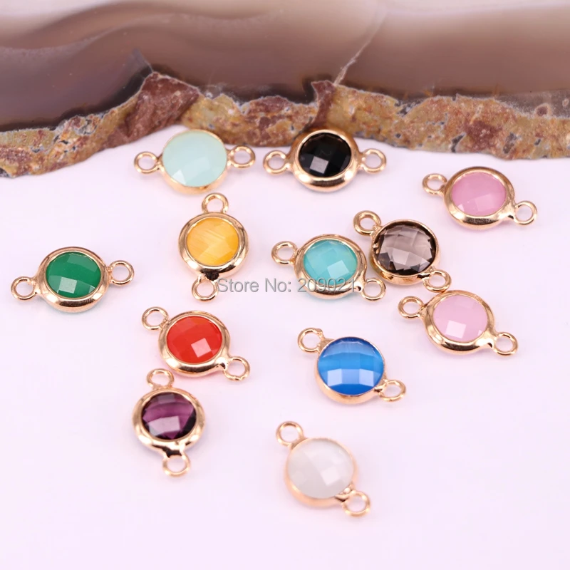 

50Pcs Gold Color, Simple Small Round Crystal Glass Connector Bead Jewelry Findings