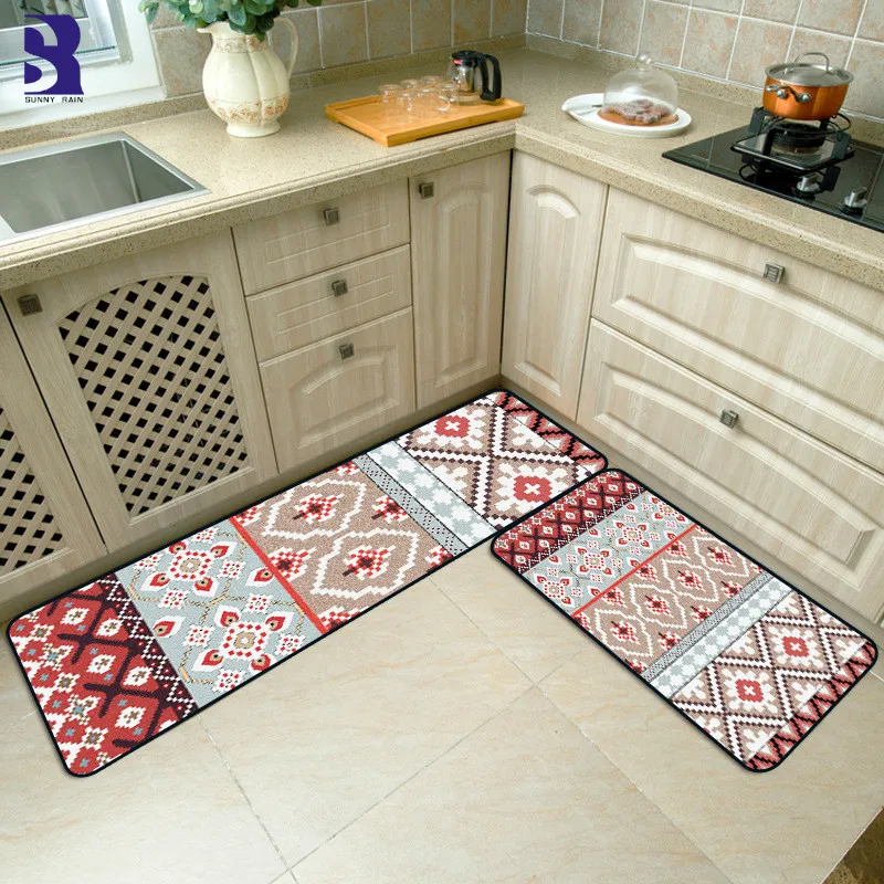 

SunnyRain 2-Piece Kitchen Rug Set Bohemia Kitchen Rugs Geometric Area Rug For Bedroom Slip Resistant Bathroom Rugs