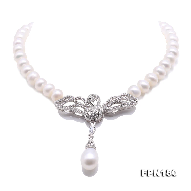

Unique Pearls jewellery Store Natural White Color Flat Round Freshwater Pearl Necklace AA 7-7.5MM 18inches Silver Clasp