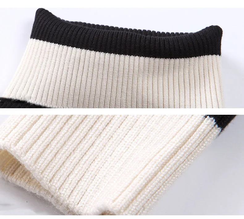 high neck knitted sweater dress girl kid autumn winter long sleeve white black striped knitting girl dresses turtleneck sweaters  5 6 7 8 9 10 11 12 13 14 15 years little teenage big girls stripe dress sweater dresses for winter (3)