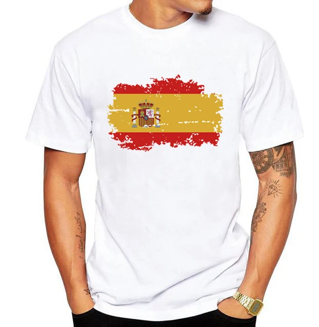 

Men T Shirts 2017 Spain Flag Nostalgic Style Casual Cotton O-neck Spain Patriot Brand short Sleeved Clothing Men T-shirts