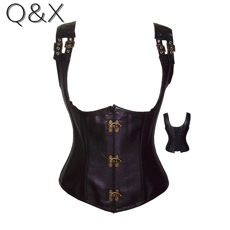 WK9 2017 Latex PU Waist Corsets Women Latex Waist Cincher Corset Strap