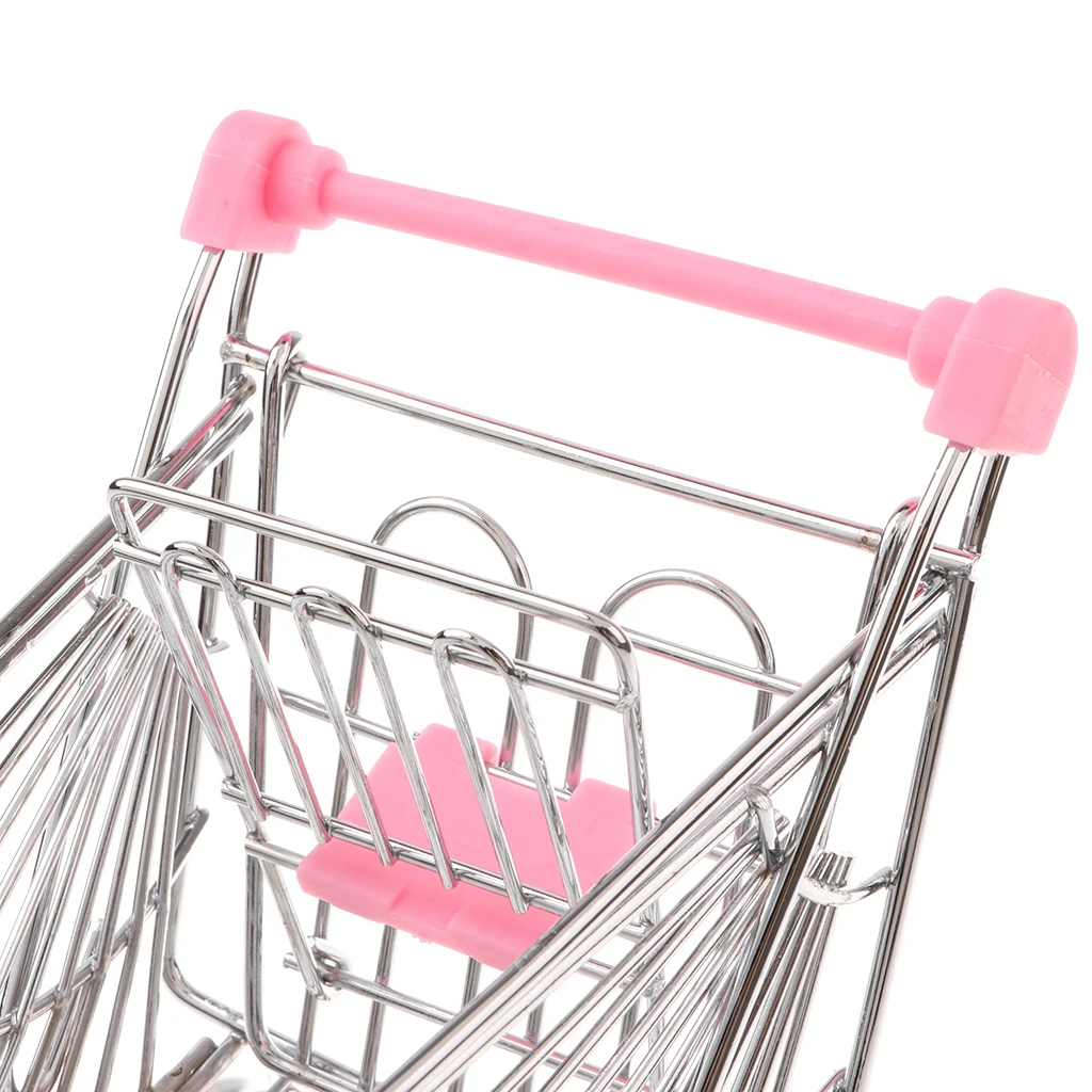 Mini Metal Supermarket Shopping Cart Utility Storage Trolley Kids Pretend Play Toy 
