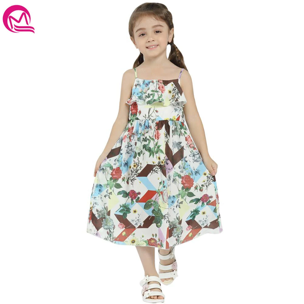 MIQI Spring Summer Girls Dress Shoulderless Floral Pattern Polyester ...