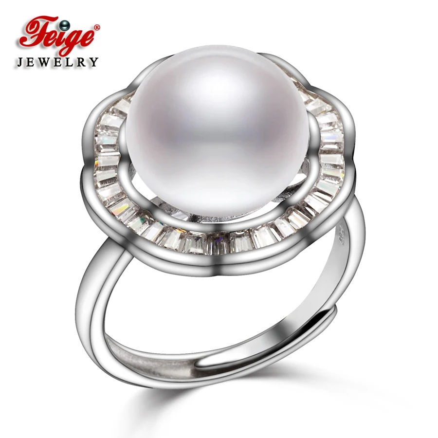 

High-quality Half Round 11-12mm White Natural Freshwater Pearl Ring 925 Sterling Silver Rings for Women Wedding Bride Jewelry