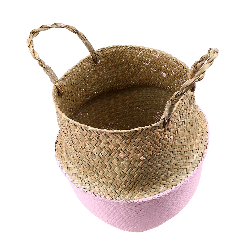 WHISM Hit Color Wicker Flower Pot Laundry Storage Basket Folding Food Picnic Basket Hanging Garden Pot Planter Toy Organizer