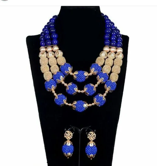 Fantastic Royal Blue African Beads font b Jewelry b font Set for Nigerian Wedding Duba font