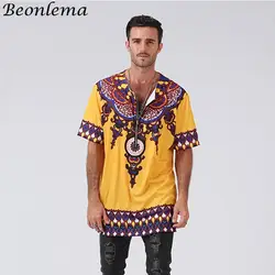 Beonlema Африканский Dashiki для Для мужчин Рубашка с короткими рукавами рубашки в Африке принт Стиль Hombre плюс Размеры молнии топы повседневная