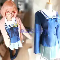 Anime Kyokai no Kanata (Beyond the Boundary) Kuriyama Mirai Cosplay Costume Japanese Girl's School Uniform and Sweater