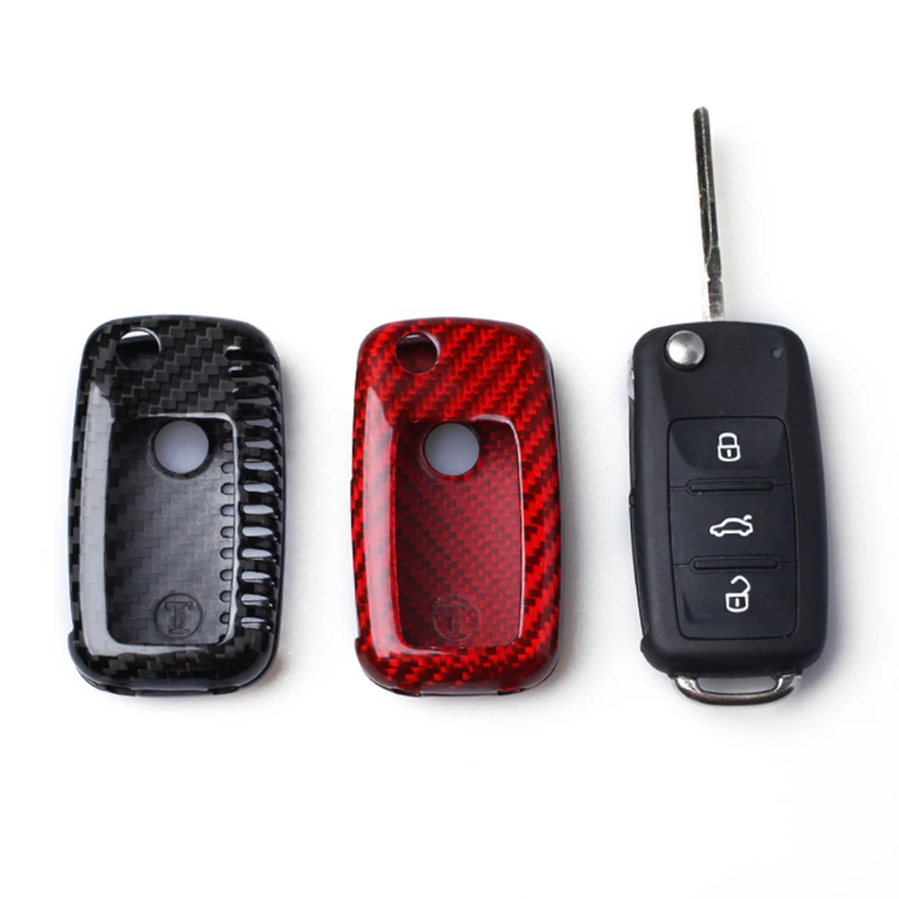 Real Carbon Fiber Remote Fold Key Fob Case Shell Cover For Volkswagen