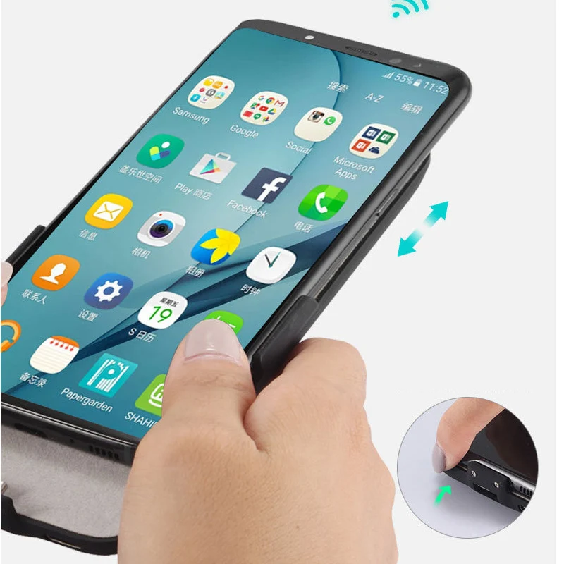 7000mah Back clip battery wireless fast charger protector phone cover for samsung Galaxy s8 s9 plus note 8 smart case power bank