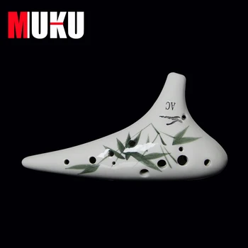 

Ink bamboo 12 hole AC tone ocarina made of clay with bag and beautiful pattern drawing