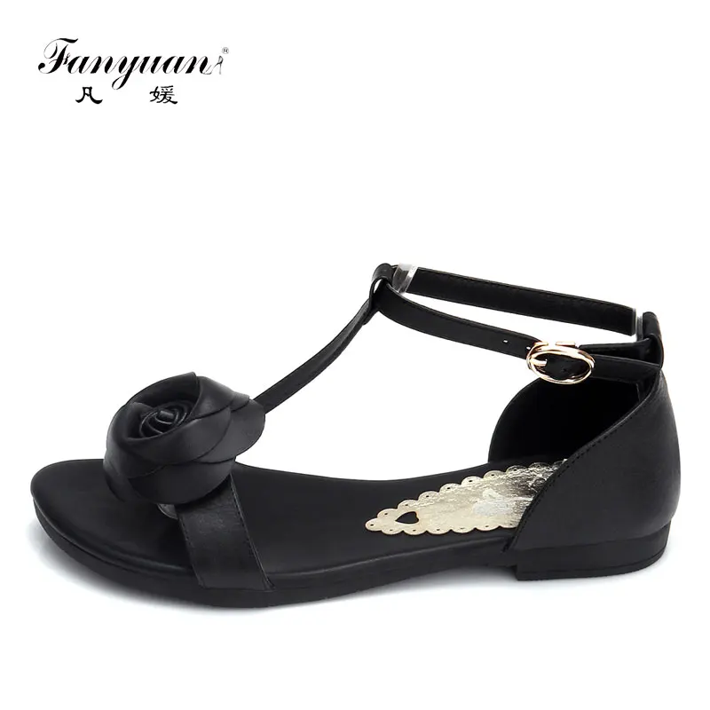

Fanyuan Womens Shoes Summer Flat Sandals Soft TPR Leather Sandals Women Flower T-Strap Casual Summer Beach Shoes Sandals Female