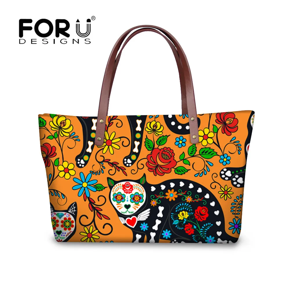 

FORUDESIGNS Women Handbags 2018 How to Hygge Like a Cat Tote Bags for Women Leather Purse Female Shoulder Bag Pochette Sac Femme