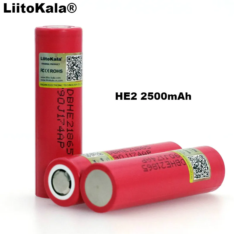 LiitoKala для HE2 2500 мАч Li-lon Батарея 18650 3,7 В Мощность Перезаряжаемые батареи Max 20A, 35A разряда электронной сигареты