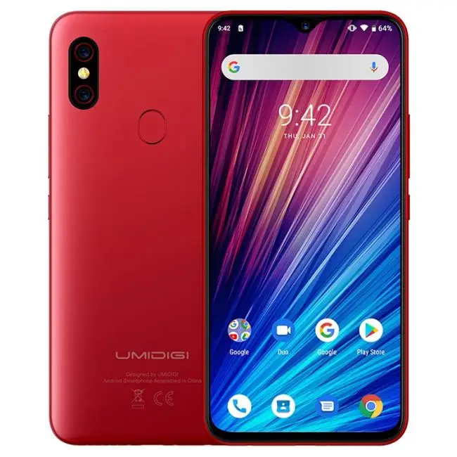 

UMIDIGI F1 PLAY 4G Smartphone 6GB RAM 64GB ROM Helio P60 MTK6771 2.0GHz Octa Core 6.3Inch Waterdrop FHD+ Full Screen Android 9.0