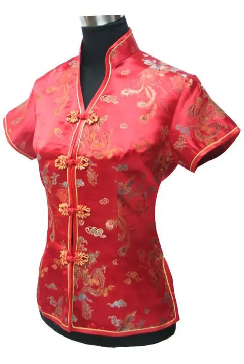 Бордовая китайская женская атласная вискозная одежда, новинка, рубашка, топы, v-образный вырез, блузка, винтажный Топ Han Fu, Размеры S M L XL XXL XXXL