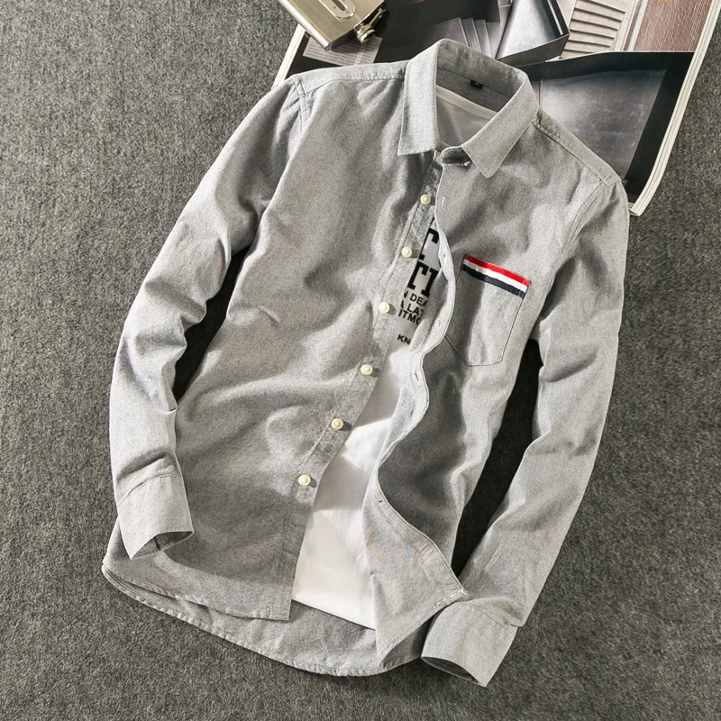 2017 Koran Style New Spring Summer Casul Simple Business Shirts men long sleeve 100% cotton high quality brand clothing slim fit | Мужская