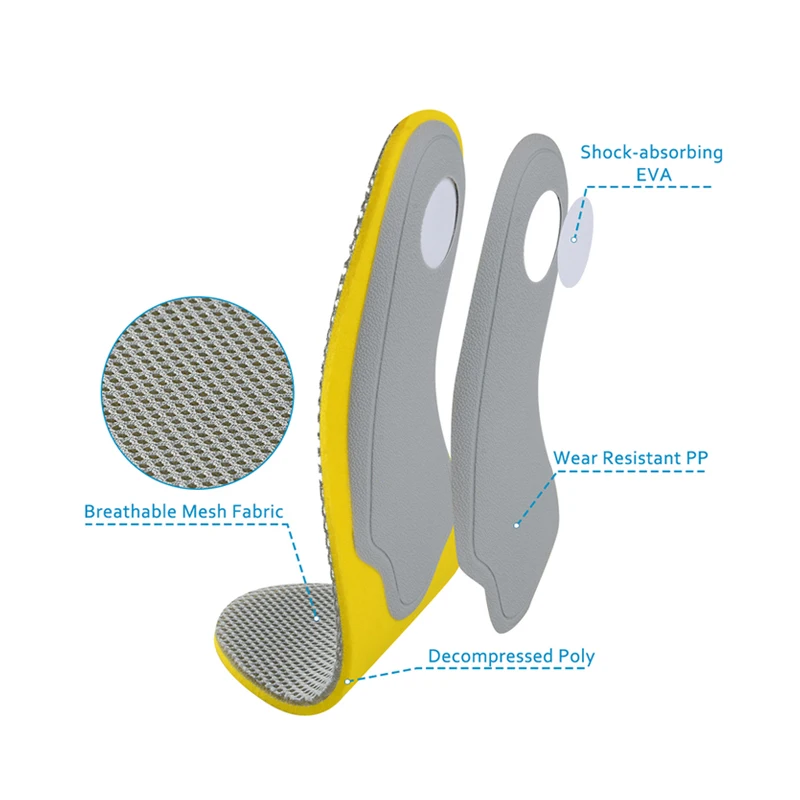 Soumit Comfortable EVA Orthotics Breathable Sport Flat Foot Grid Insoles with Arch Supports for Plantar Treatment 
