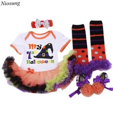 Niosung Halloween Baby Girl Prewalker Dress Hairband Socks Floral Romper Bodysuit Dress Clothes Halloween Party Kids Clothes