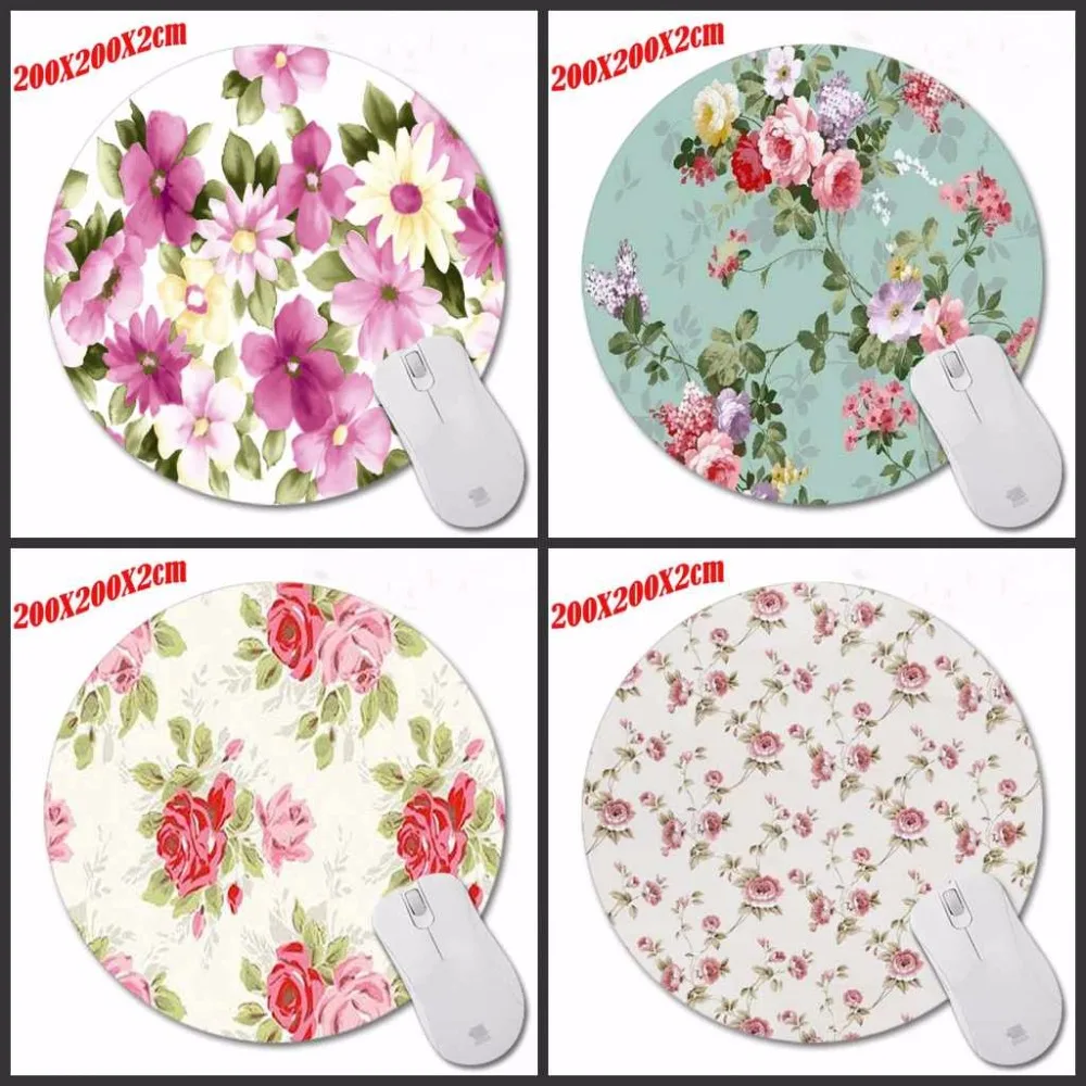 

Direct Selling White Blue Flower Gaming Round Mousepad Custom Design Rubber Anti-Slip PC Computer Mouse Pad Speed Mice Play Mats