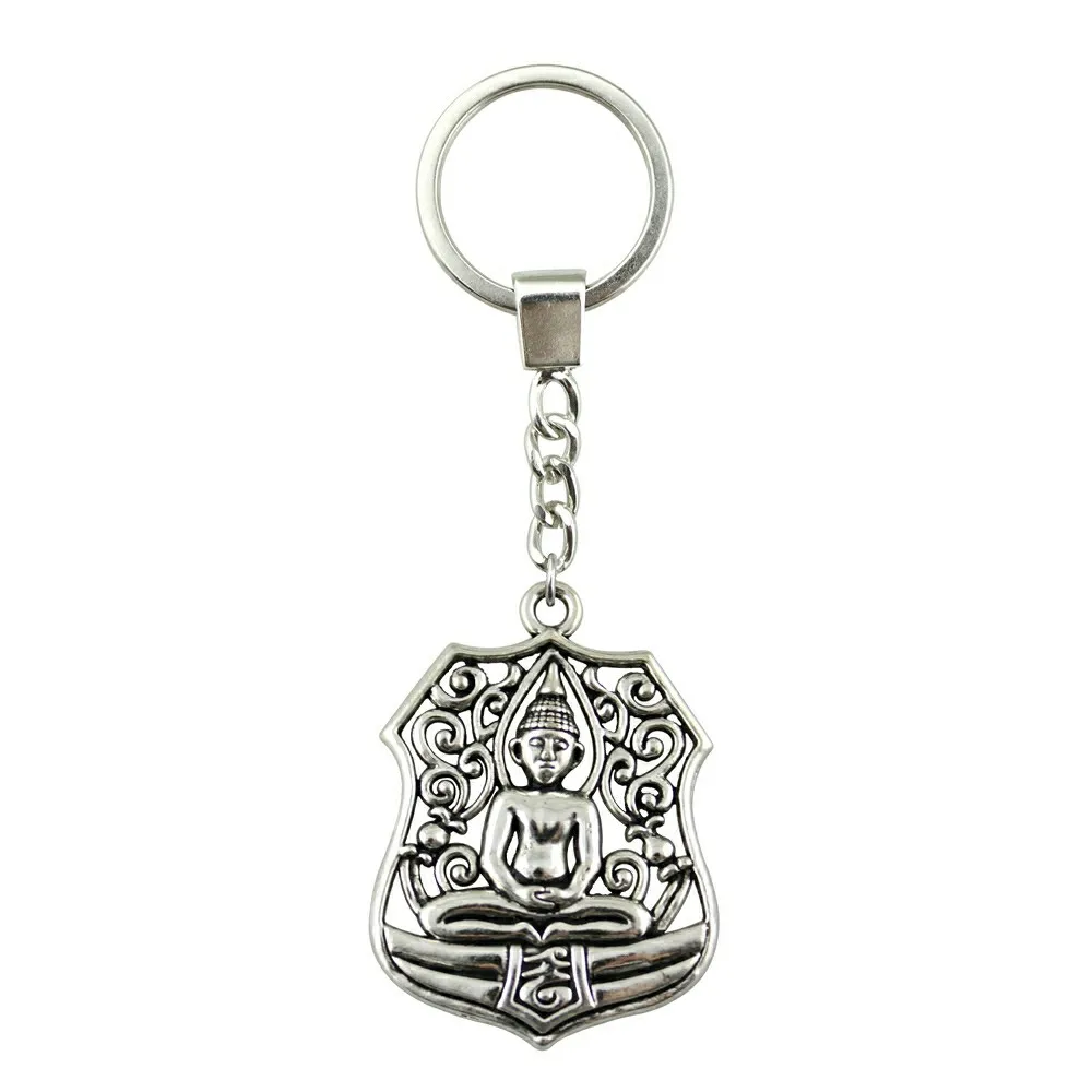 

New Fashion Men Jewelry Keychain Diy Metal Holder Chain Buddha Statue 46x33mm Antique Silver Jewelry Gift